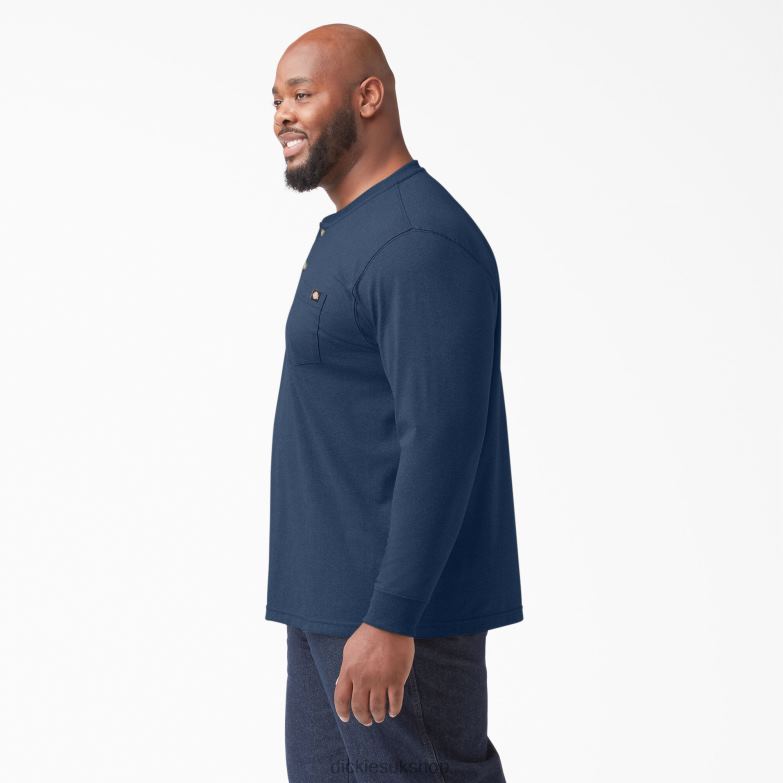 Long Sleeve Heathered Heavyweight Henley T-Shirt Men Dickies Dark Navy Heather (DNH) 88T84775 Apparel
