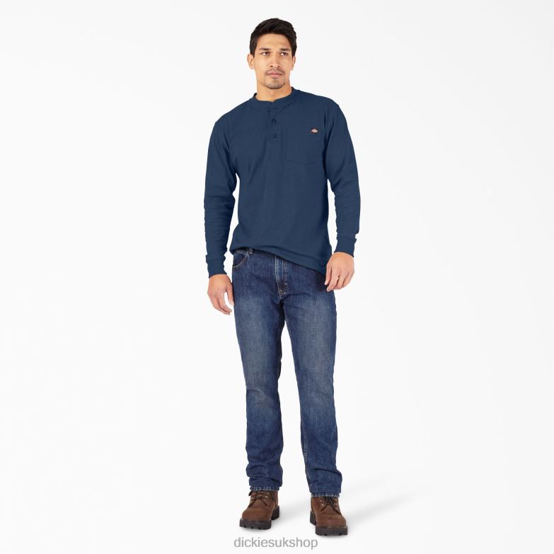 Long Sleeve Heathered Heavyweight Henley T-Shirt Men Dickies Dark Navy Heather (DNH) 88T84775 Apparel