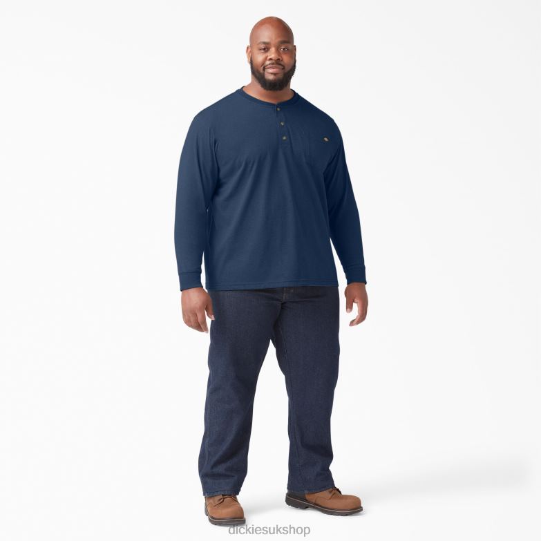 Long Sleeve Heathered Heavyweight Henley T-Shirt Men Dickies Dark Navy Heather (DNH) 88T84775 Apparel