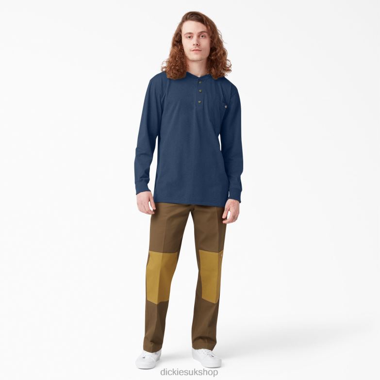 Long Sleeve Heathered Heavyweight Henley T-Shirt Men Dickies Dark Navy Heather (DNH) 88T84775 Apparel