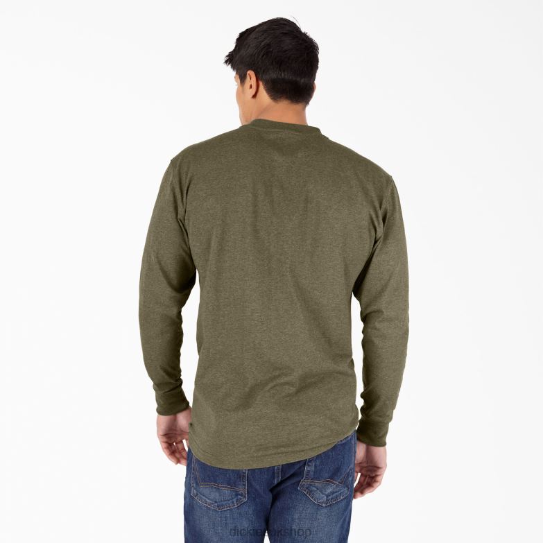 Long Sleeve Heathered Heavyweight Henley T-Shirt Men Dickies Military Green Heather (MLD) 88T84776 Apparel