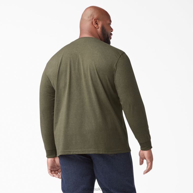 Long Sleeve Heathered Heavyweight Henley T-Shirt Men Dickies Military Green Heather (MLD) 88T84776 Apparel