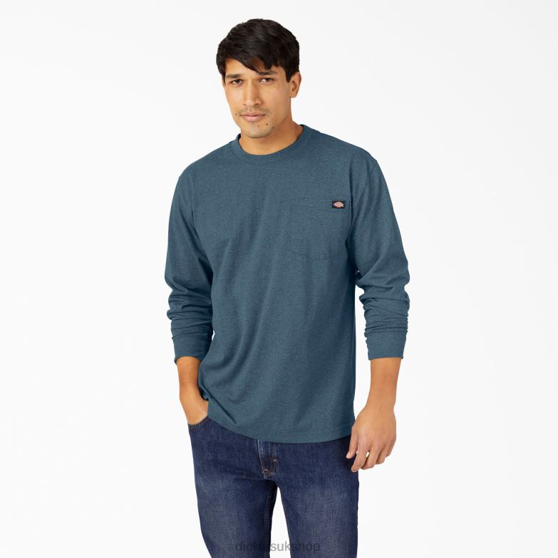 Long Sleeve Heathered Heavyweight T-Shirt Men Dickies Baltic Blue (BUD) 88T84715 Apparel