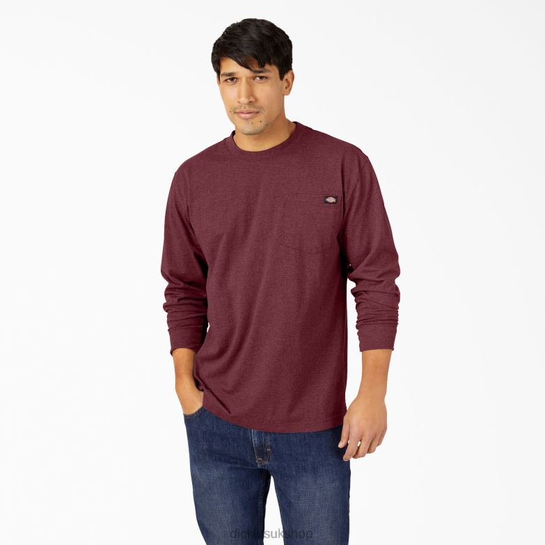 Long Sleeve Heathered Heavyweight T-Shirt Men Dickies Burgundy (BYD) 88T84716 Apparel