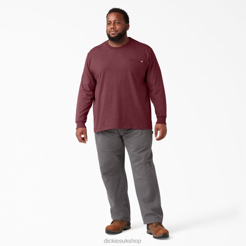 Long Sleeve Heathered Heavyweight T-Shirt Men Dickies Burgundy (BYD) 88T84716 Apparel