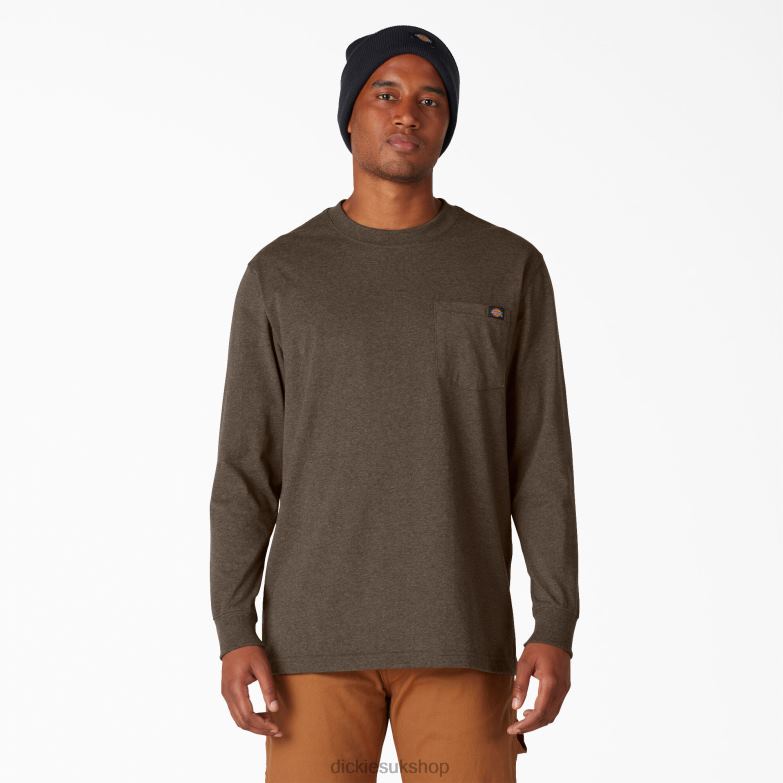 Long Sleeve Heathered Heavyweight T-Shirt Men Dickies Chocolate Heather (CTH) 88T84718 Apparel