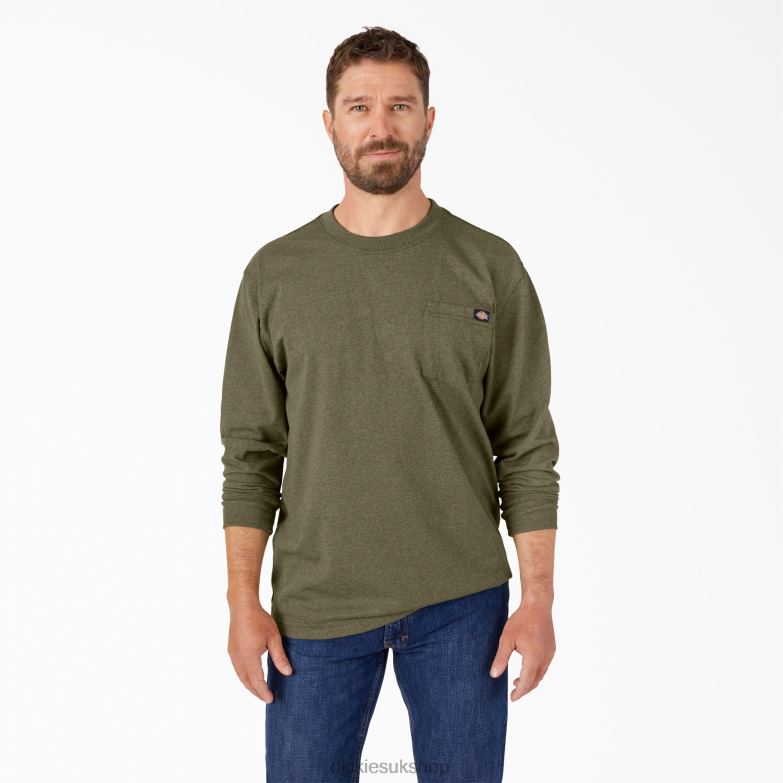 Long Sleeve Heathered Heavyweight T-Shirt Men Dickies Military Green Heather (MLD) 88T84719 Apparel