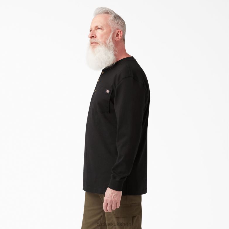 Long Sleeve Heavyweight Henley T-Shirt Men Dickies Black (BK) 88T84693 Apparel
