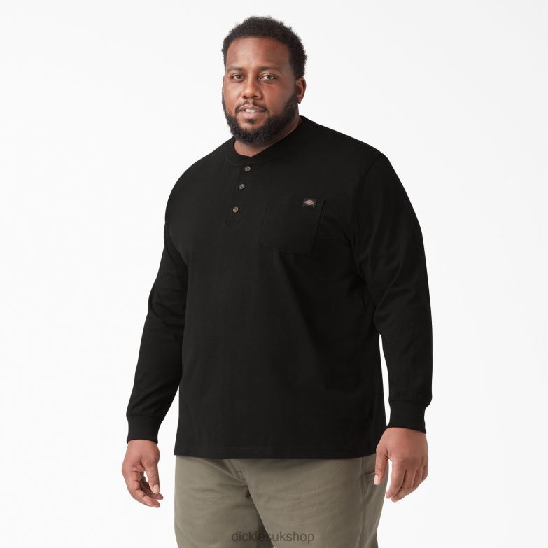 Long Sleeve Heavyweight Henley T-Shirt Men Dickies Black (BK) 88T84693 Apparel