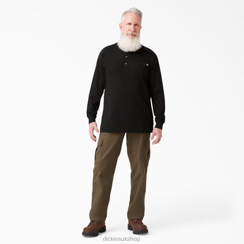 Long Sleeve Heavyweight Henley T-Shirt Men Dickies Black (BK) 88T84693 Apparel