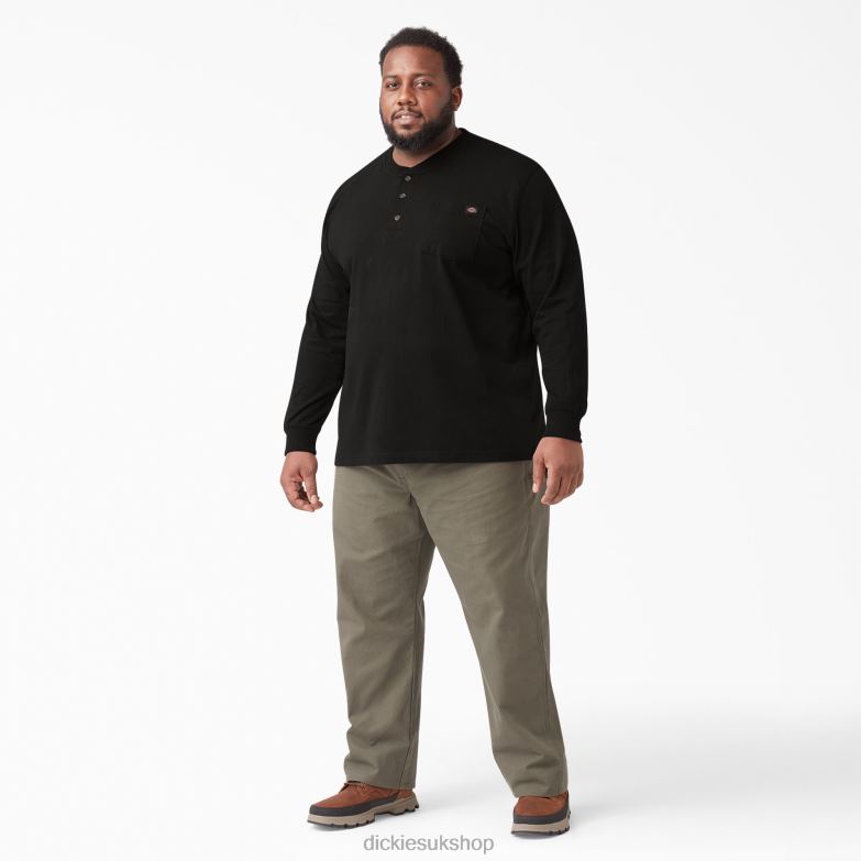 Long Sleeve Heavyweight Henley T-Shirt Men Dickies Black (BK) 88T84693 Apparel
