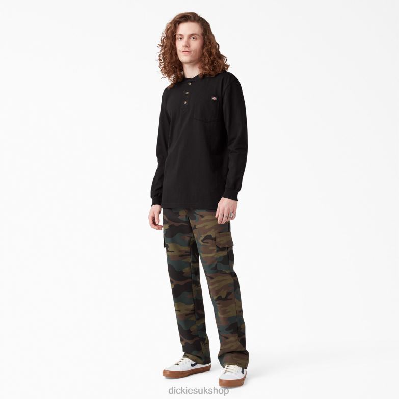 Long Sleeve Heavyweight Henley T-Shirt Men Dickies Black (BK) 88T84693 Apparel