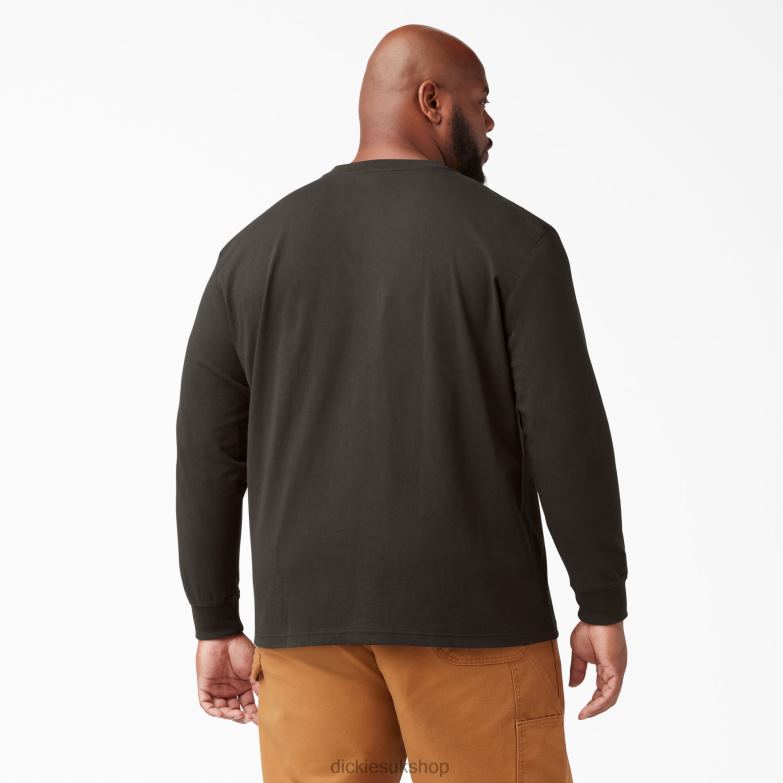 Long Sleeve Heavyweight Henley T-Shirt Men Dickies Chocolate Brown (CB) 88T84694 Apparel