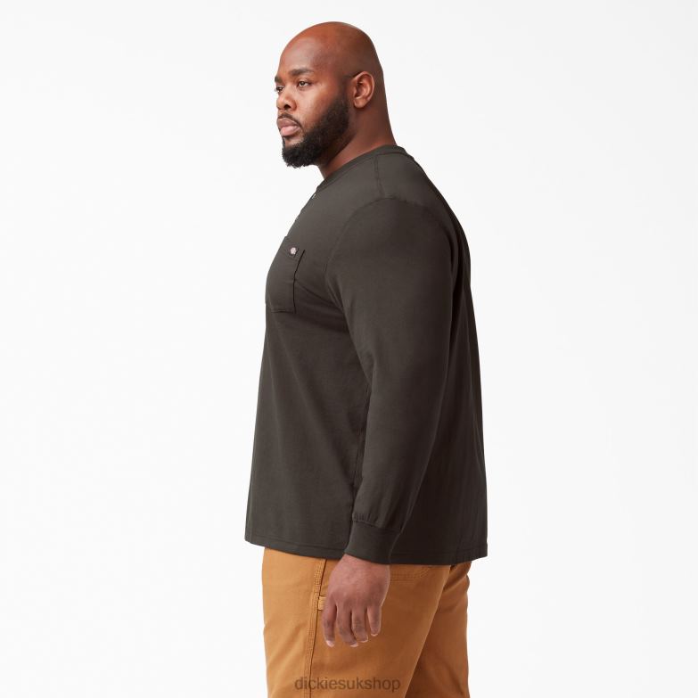 Long Sleeve Heavyweight Henley T-Shirt Men Dickies Chocolate Brown (CB) 88T84694 Apparel