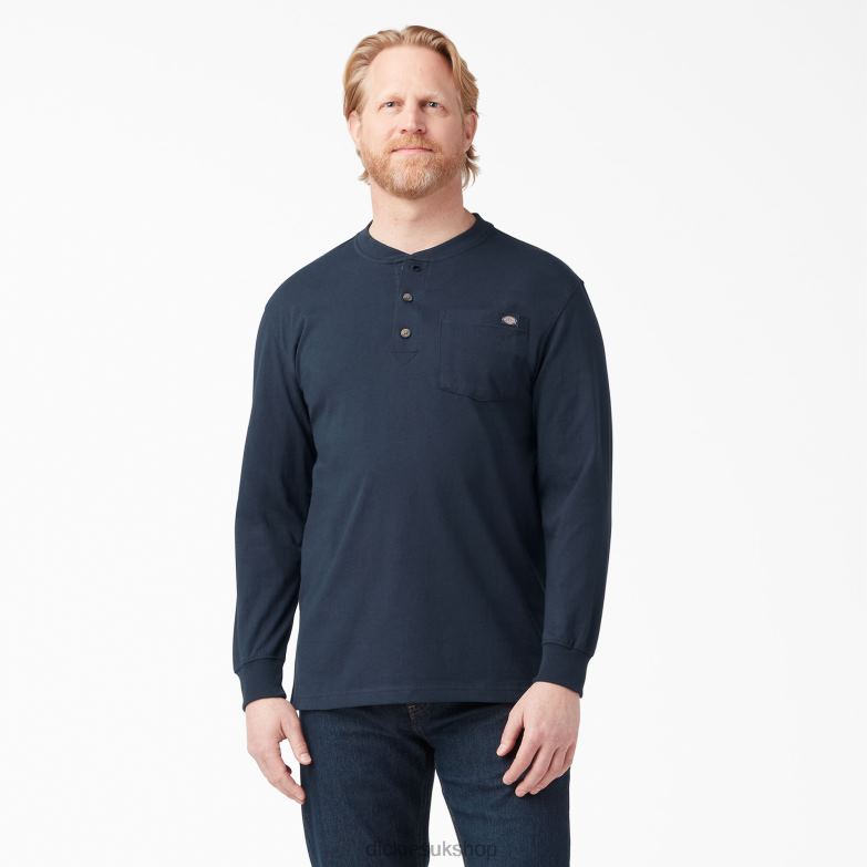 Long Sleeve Heavyweight Henley T-Shirt Men Dickies Dark Navy (DN) 88T84695 Apparel