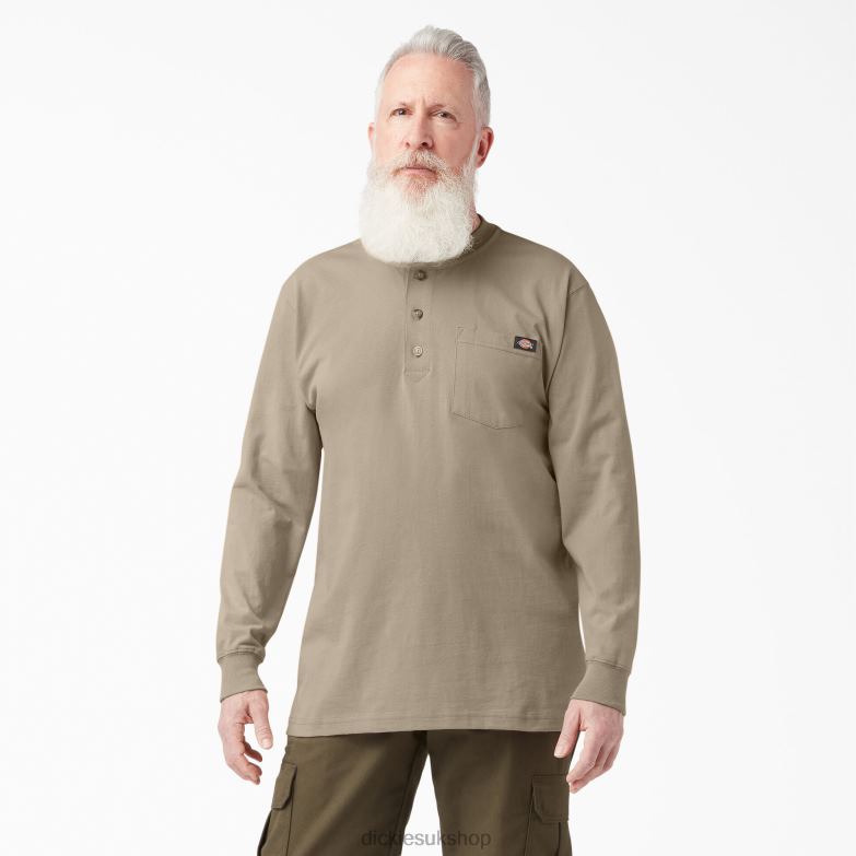 Long Sleeve Heavyweight Henley T-Shirt Men Dickies Desert Sand (DS) 88T84696 Apparel