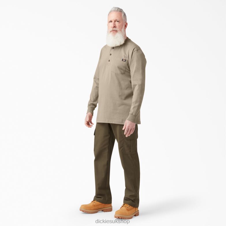 Long Sleeve Heavyweight Henley T-Shirt Men Dickies Desert Sand (DS) 88T84696 Apparel