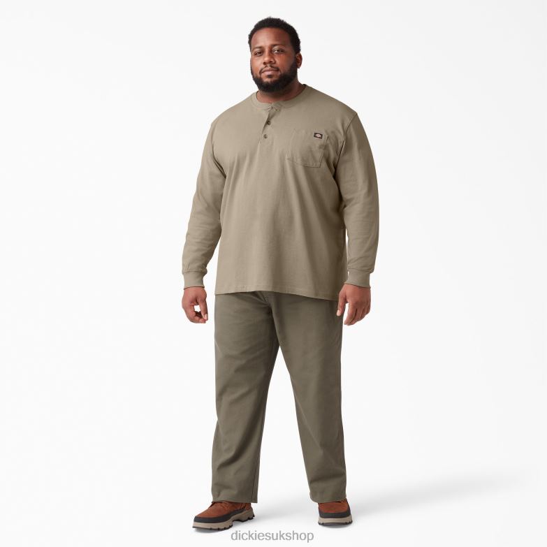 Long Sleeve Heavyweight Henley T-Shirt Men Dickies Desert Sand (DS) 88T84696 Apparel