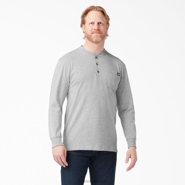 Long Sleeve Heavyweight Henley T-Shirt Men Dickies Heather Gray (HG) 88T84698 Apparel