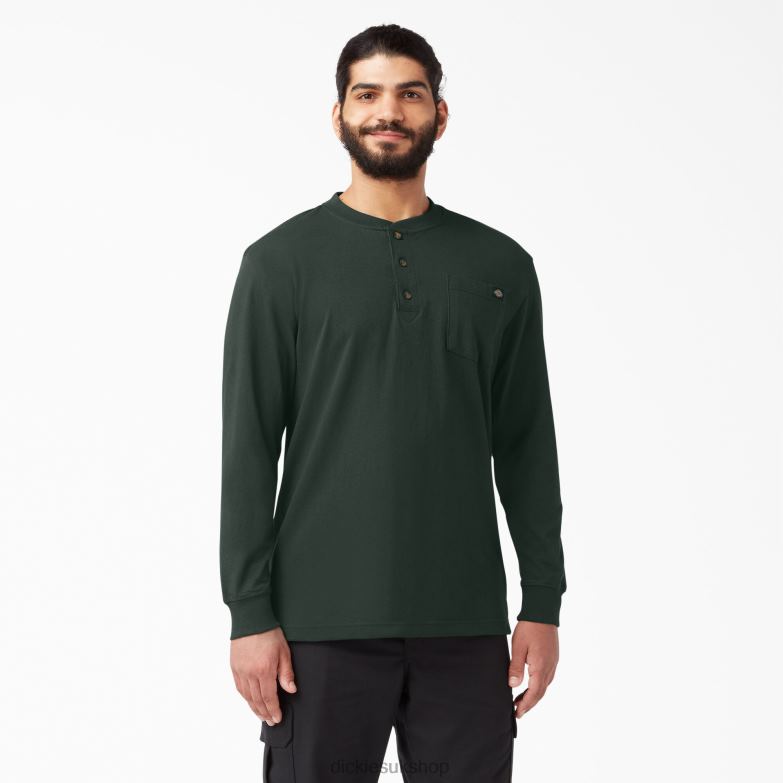 Long Sleeve Heavyweight Henley T-Shirt Men Dickies Hunter Green (GH) 88T84697 Apparel
