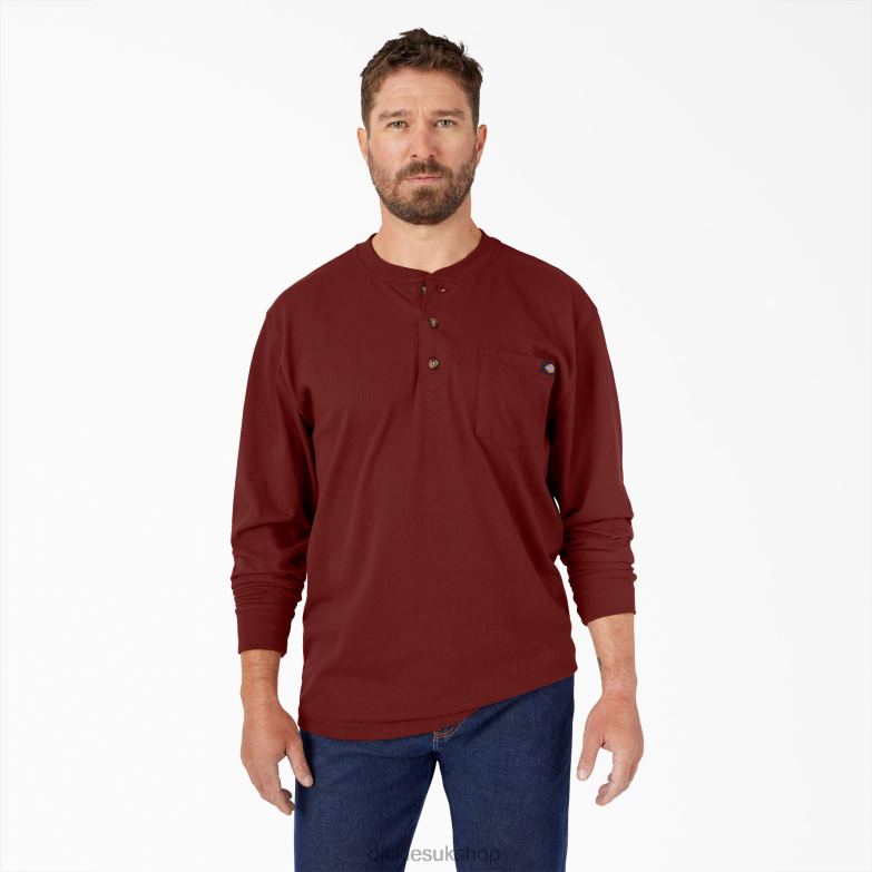 Long Sleeve Heavyweight Henley T-Shirt Men Dickies Madder Brown (MB1) 88T84699 Apparel