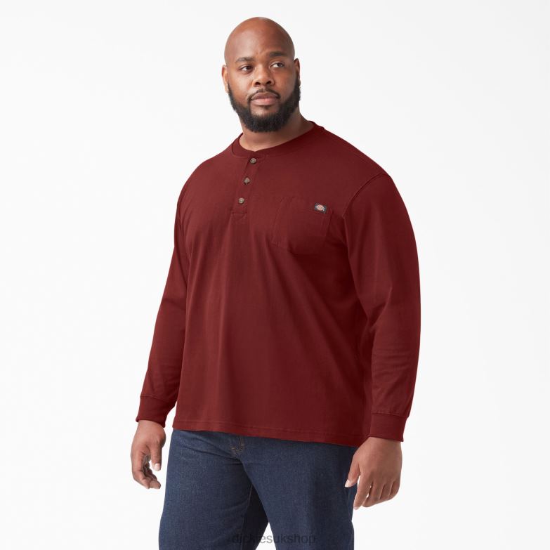 Long Sleeve Heavyweight Henley T-Shirt Men Dickies Madder Brown (MB1) 88T84699 Apparel