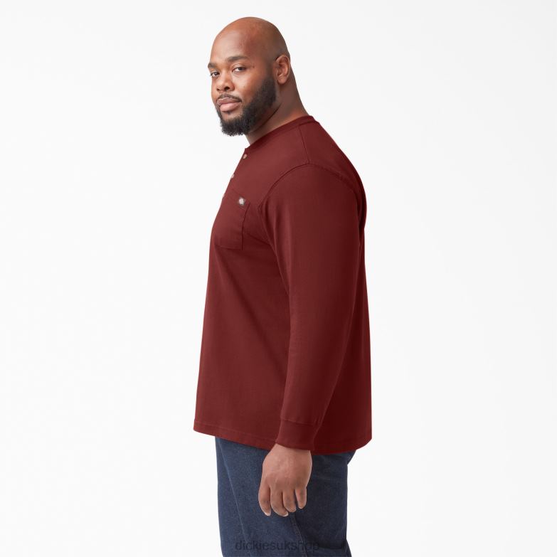 Long Sleeve Heavyweight Henley T-Shirt Men Dickies Madder Brown (MB1) 88T84699 Apparel