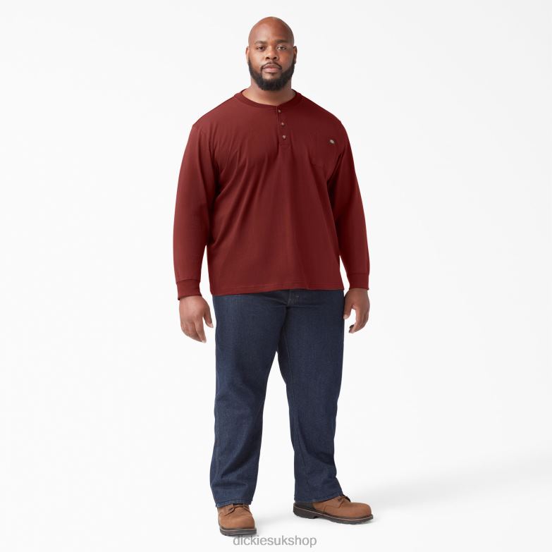 Long Sleeve Heavyweight Henley T-Shirt Men Dickies Madder Brown (MB1) 88T84699 Apparel