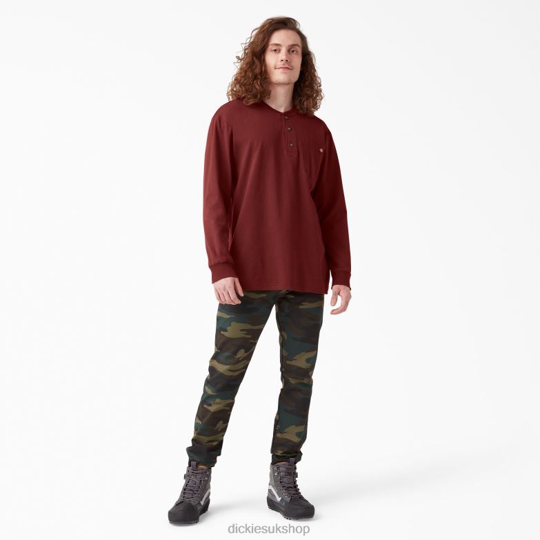 Long Sleeve Heavyweight Henley T-Shirt Men Dickies Madder Brown (MB1) 88T84699 Apparel
