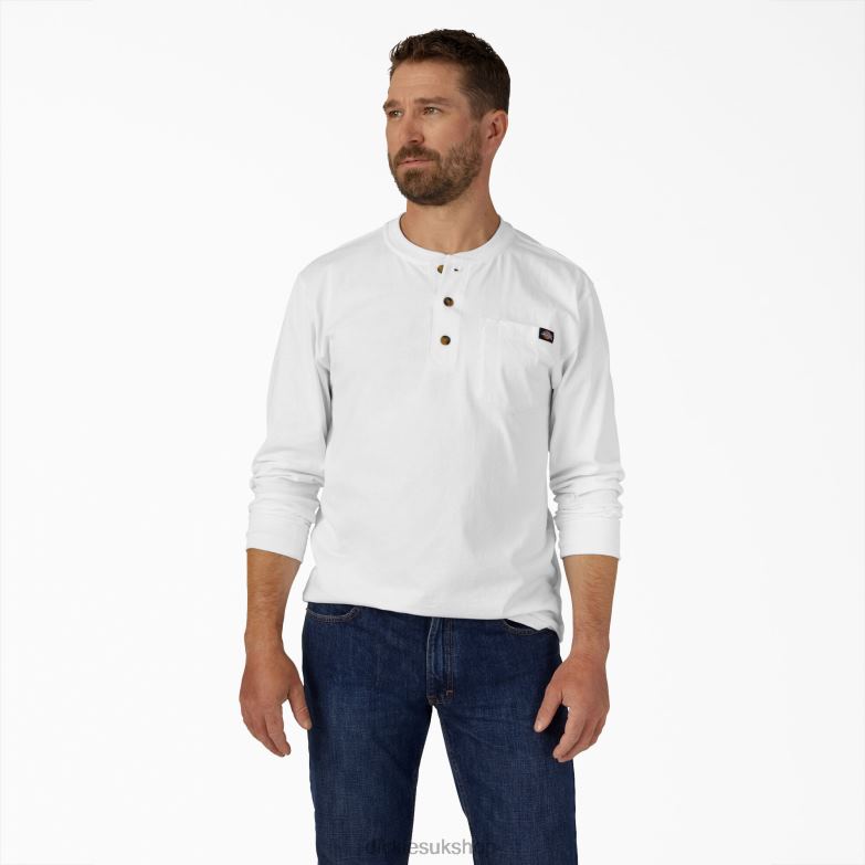 Long Sleeve Heavyweight Henley T-Shirt Men Dickies White (WH) 88T84700 Apparel