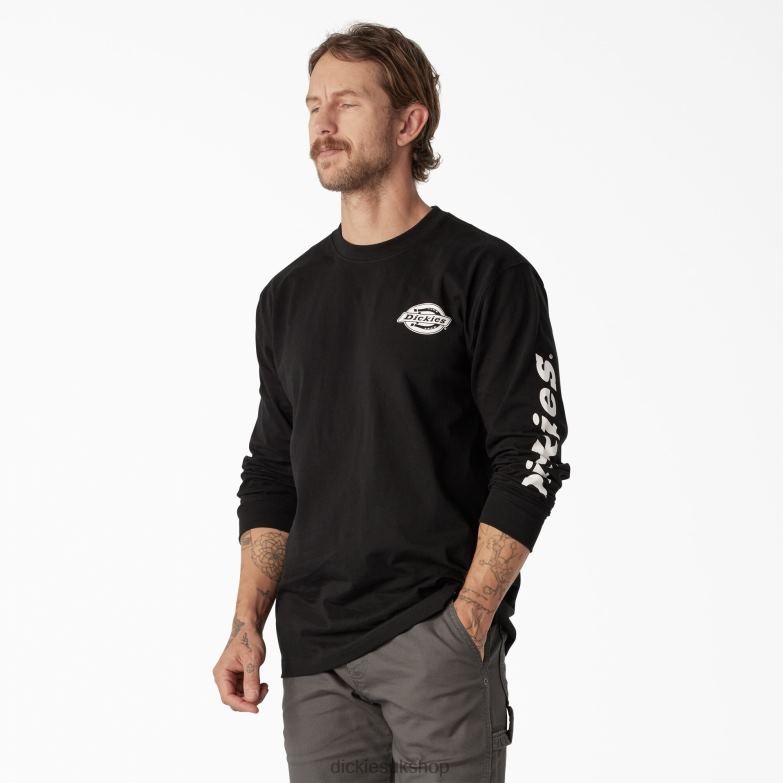 Long Sleeve Heavyweight Logo T-Shirt Men Dickies Black (KBK) 88T84870 Apparel