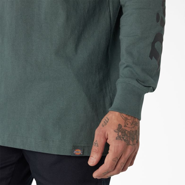 Long Sleeve Heavyweight Logo T-Shirt Men Dickies Lincoln Green (LN) 88T84871 Apparel