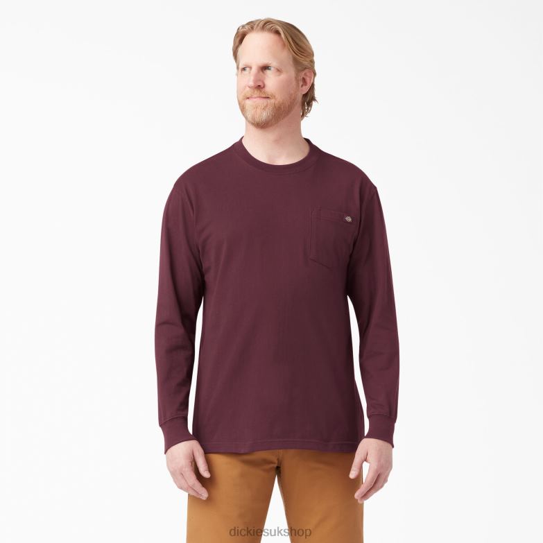 Long Sleeve Heavyweight T-Shirt Men Dickies Burgundy (BY) 88T84602 Apparel