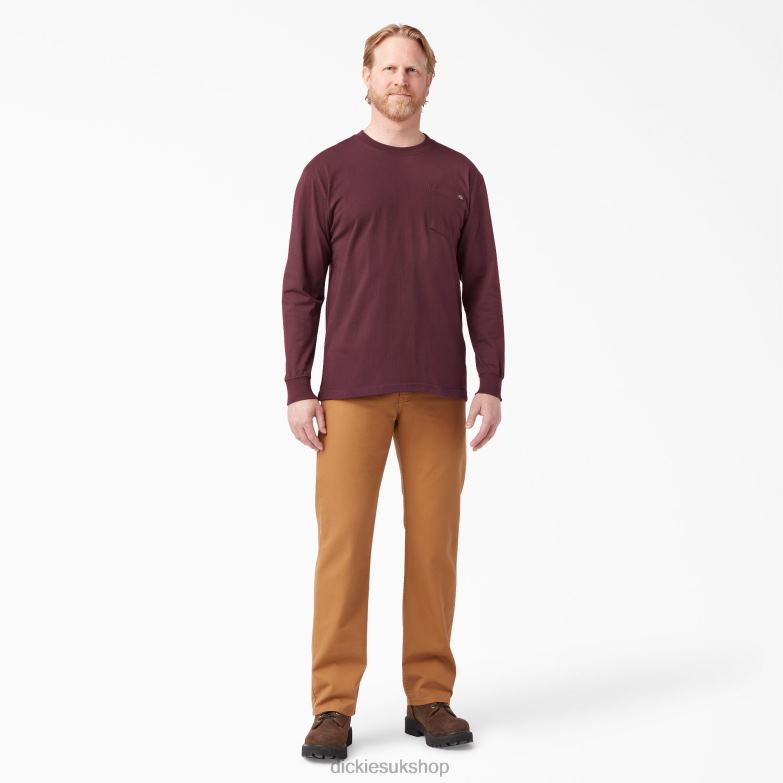 Long Sleeve Heavyweight T-Shirt Men Dickies Burgundy (BY) 88T84602 Apparel