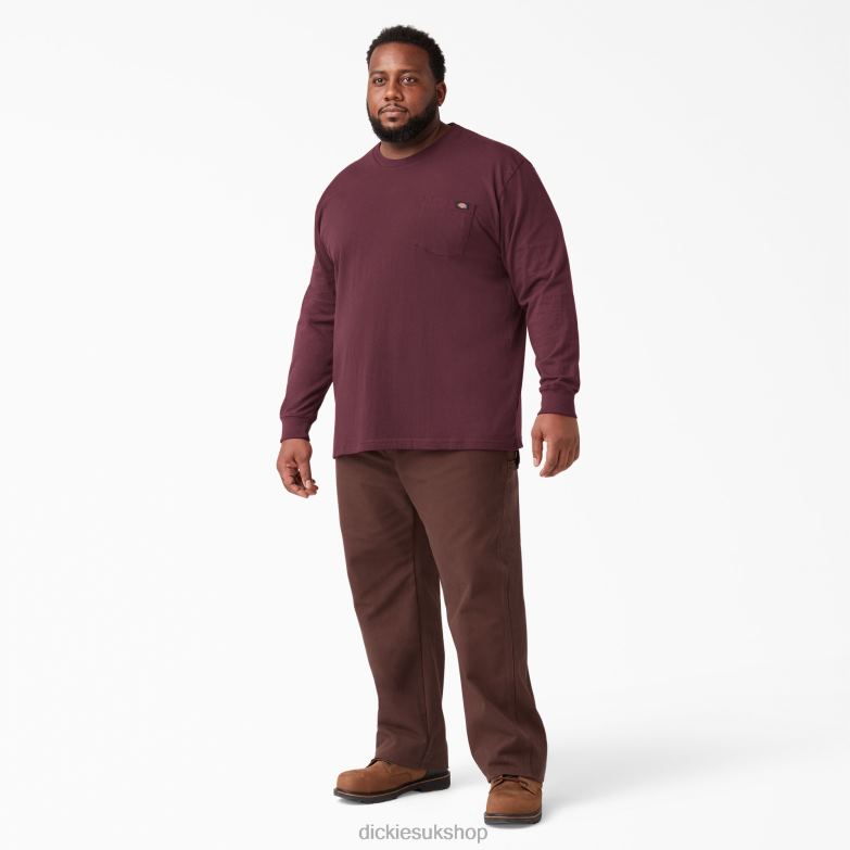 Long Sleeve Heavyweight T-Shirt Men Dickies Burgundy (BY) 88T84602 Apparel