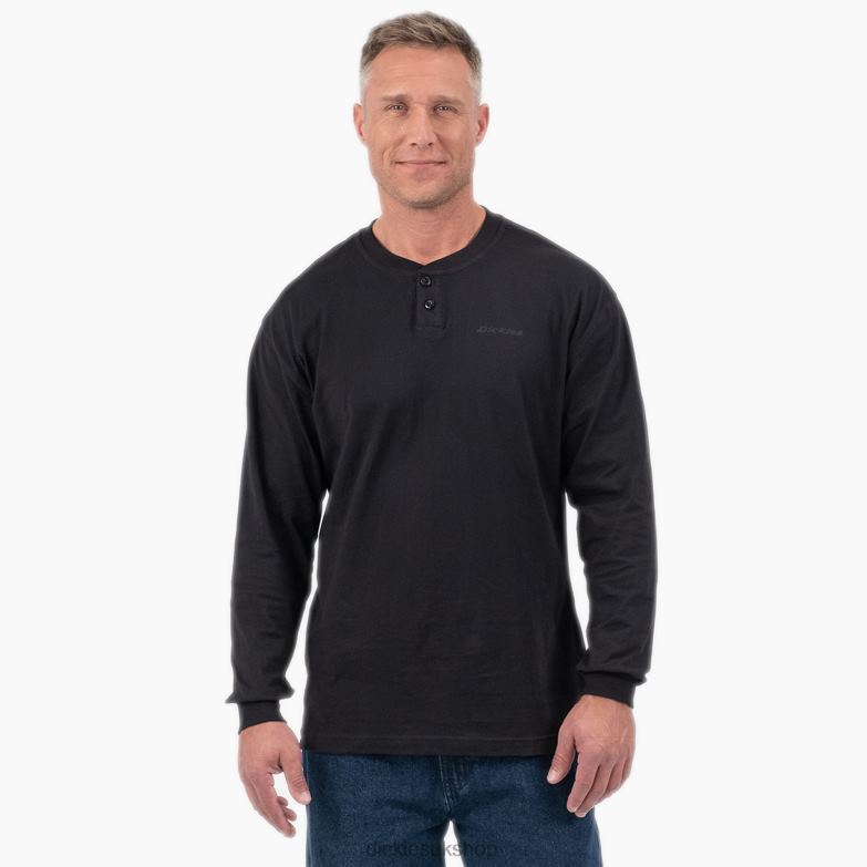 Long Sleeve Henley T-Shirt Men Dickies Black (KBK) 88T84808 Apparel