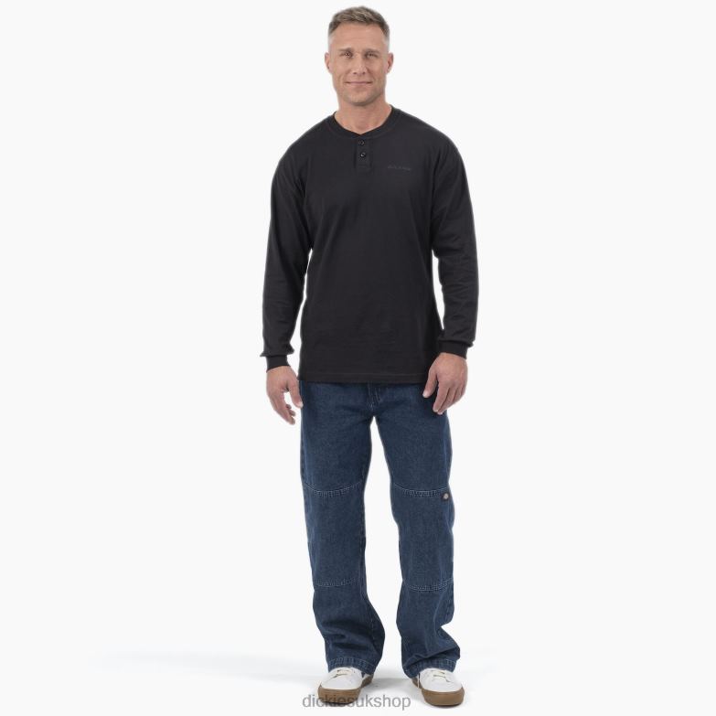 Long Sleeve Henley T-Shirt Men Dickies Black (KBK) 88T84808 Apparel