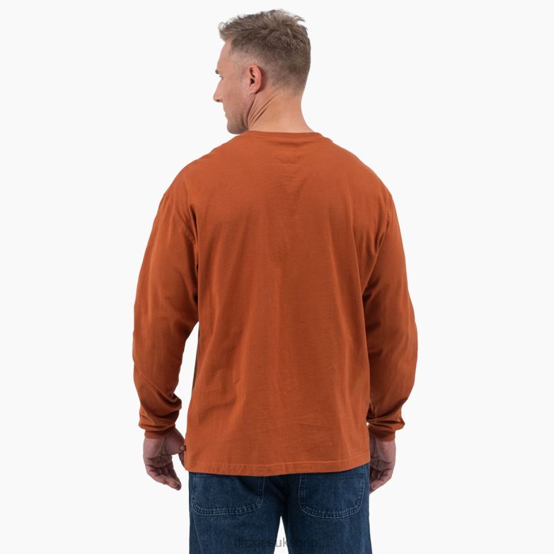Long Sleeve Henley T-Shirt Men Dickies Gingerbread Brown (IE) 88T84807 Apparel