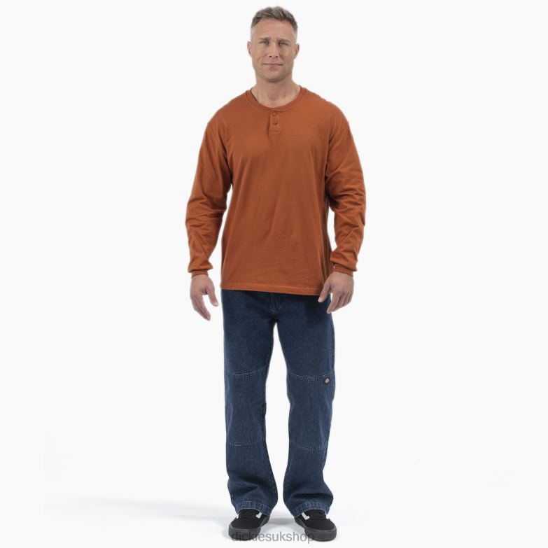 Long Sleeve Henley T-Shirt Men Dickies Gingerbread Brown (IE) 88T84807 Apparel