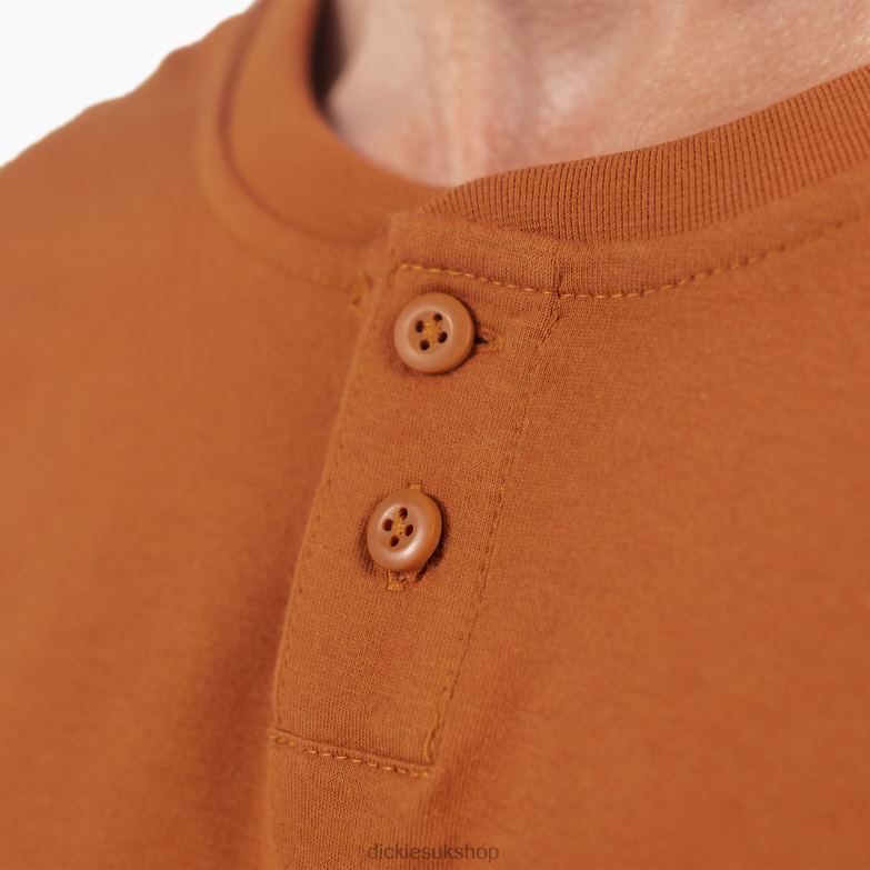Long Sleeve Henley T-Shirt Men Dickies Gingerbread Brown (IE) 88T84807 Apparel