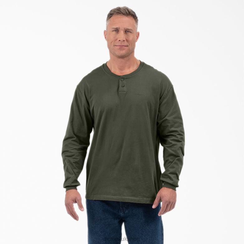Long Sleeve Henley T-Shirt Men Dickies Olive Green (OG) 88T84809 Apparel
