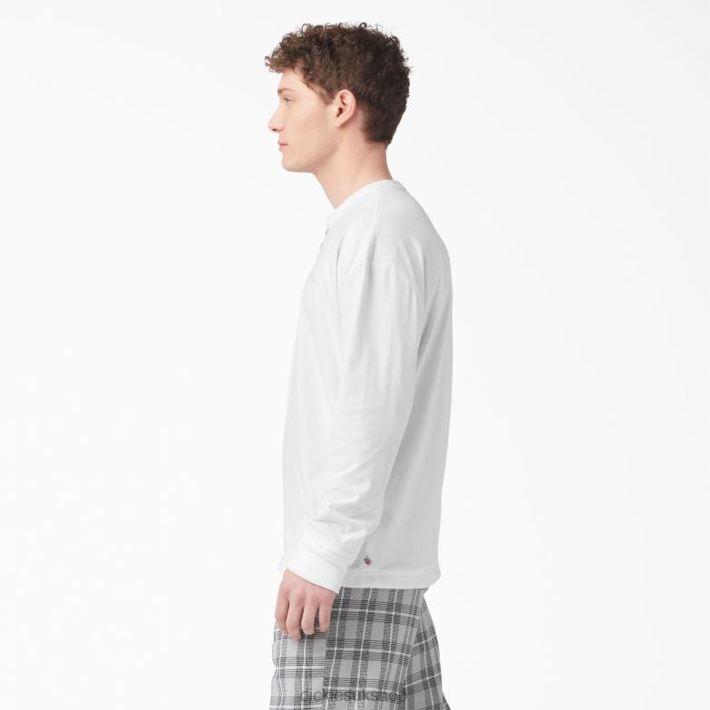 Long Sleeve Henley T-Shirt Men Dickies White (WH) 88T84810 Apparel