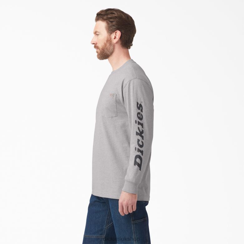 Long Sleeve Logo Graphic T-Shirt Men Dickies Heather Gray (HG) 88T84890 Apparel