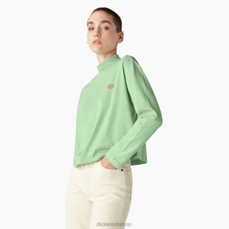 Mapleton High Neck Long Sleeve T-Shirt Women Dickies Quiet Green (QG2) 88T841986 Apparel