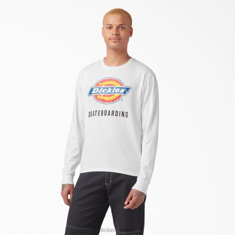 Skateboarding Logo Graphic Long Sleeve T-Shirt Men Dickies White (WH) 88T84885 Apparel