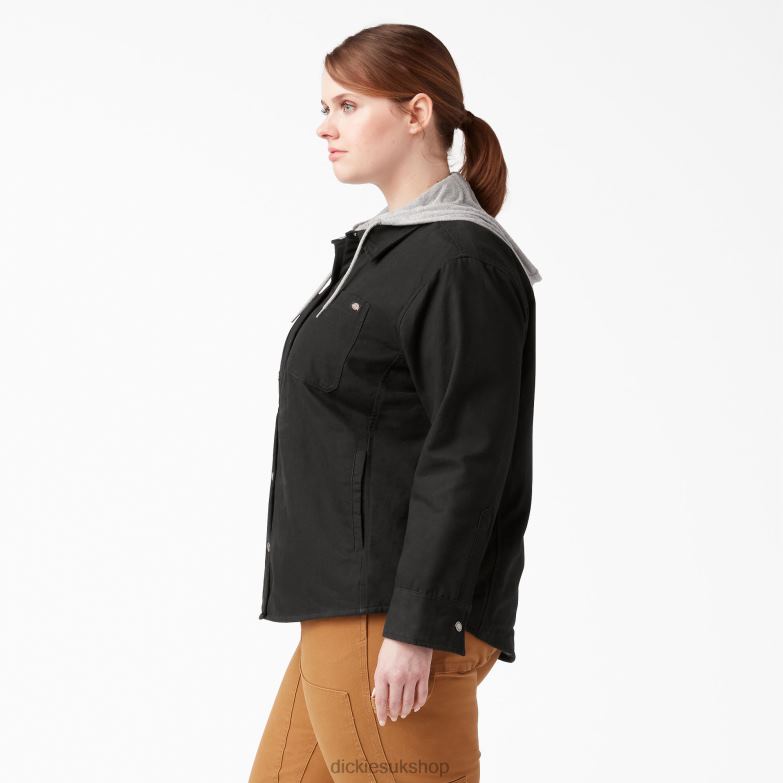 Plus Duck Hooded Shirt Jacket Women Dickies Black (BKX) 88T842369 Apparel