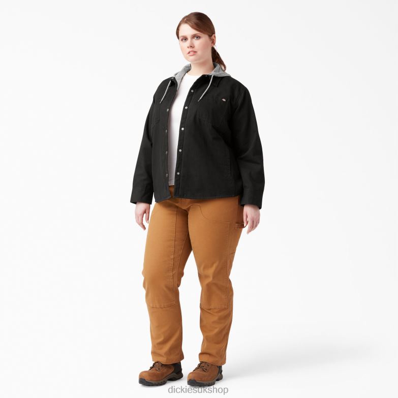 Plus Duck Hooded Shirt Jacket Women Dickies Black (BKX) 88T842369 Apparel