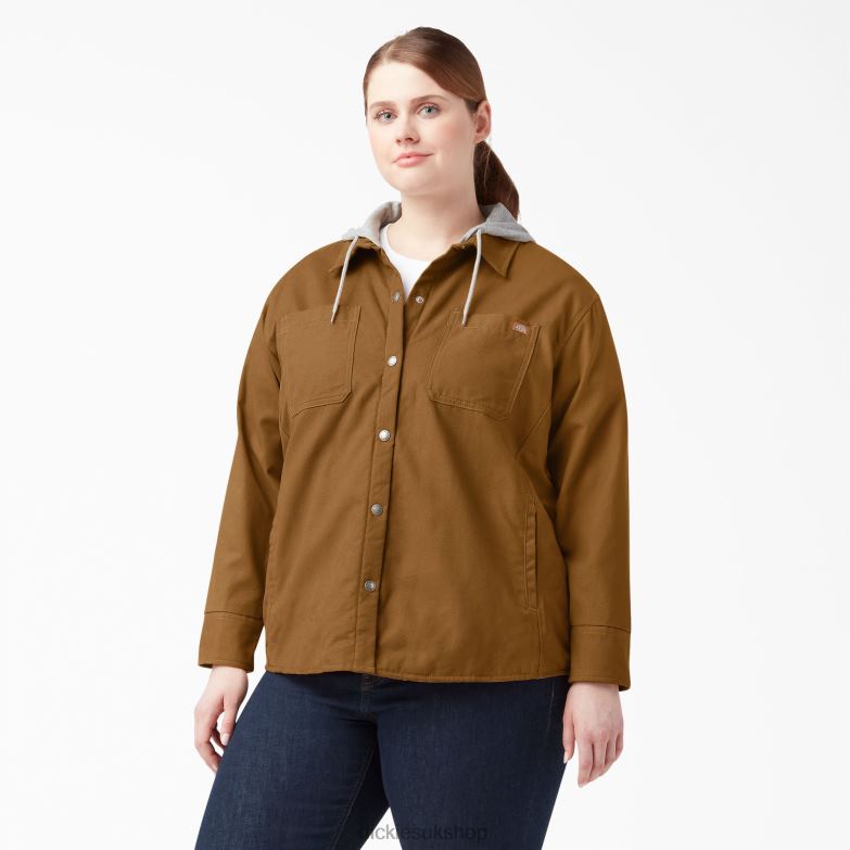 Plus Duck Hooded Shirt Jacket Women Dickies Brown Duck (BD) 88T842368 Apparel