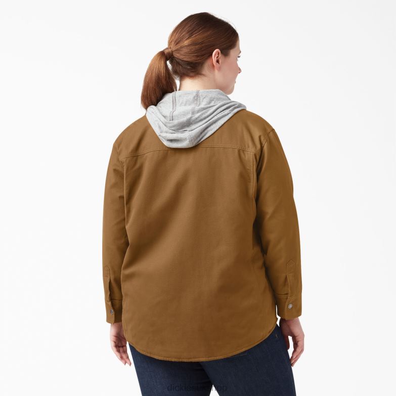 Plus Duck Hooded Shirt Jacket Women Dickies Brown Duck (BD) 88T842368 Apparel
