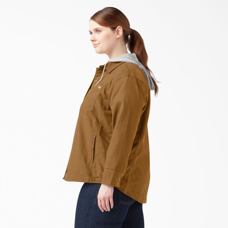Plus Duck Hooded Shirt Jacket Women Dickies Brown Duck (BD) 88T842368 Apparel
